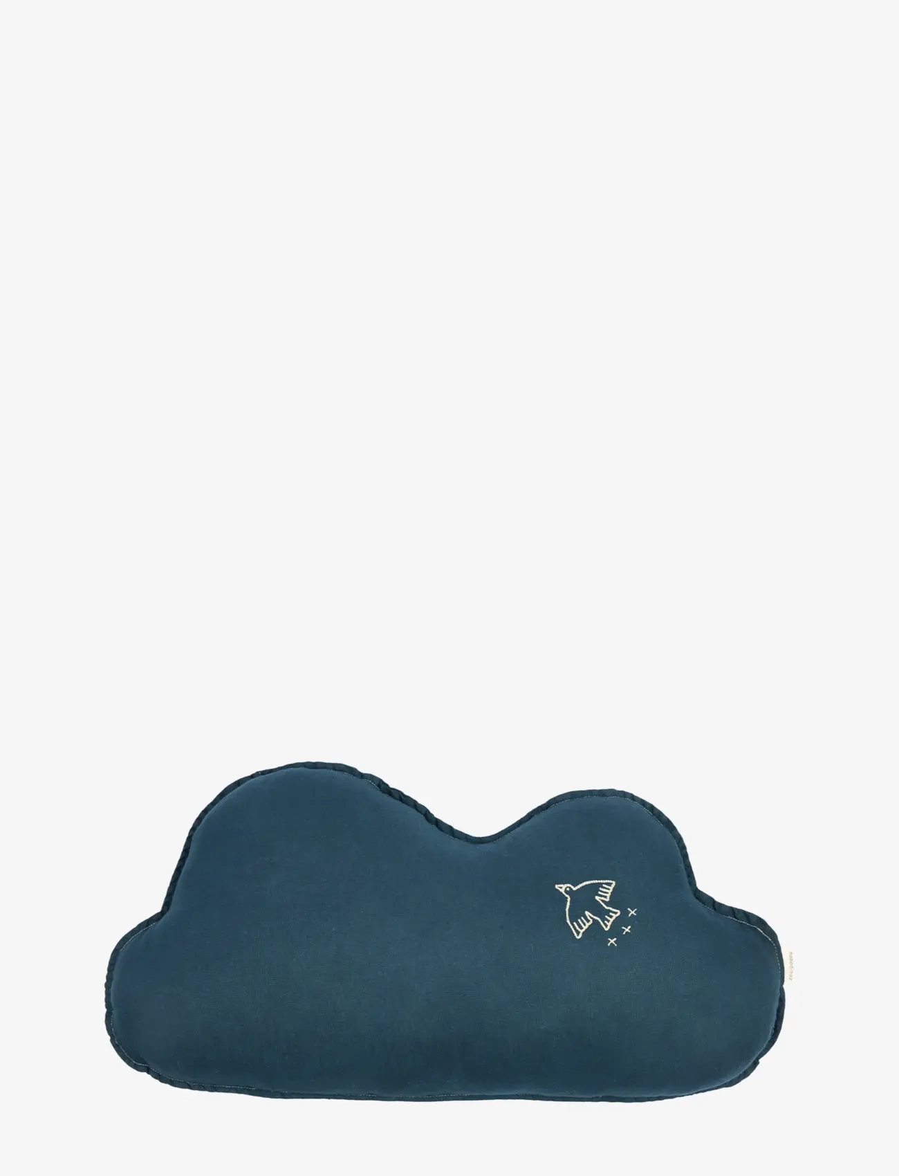 NOBODINOZ Cloud cushion L1N0 in washed French  linen - Bird embroidery - Ilupadjad - DEEP BLUE / navy