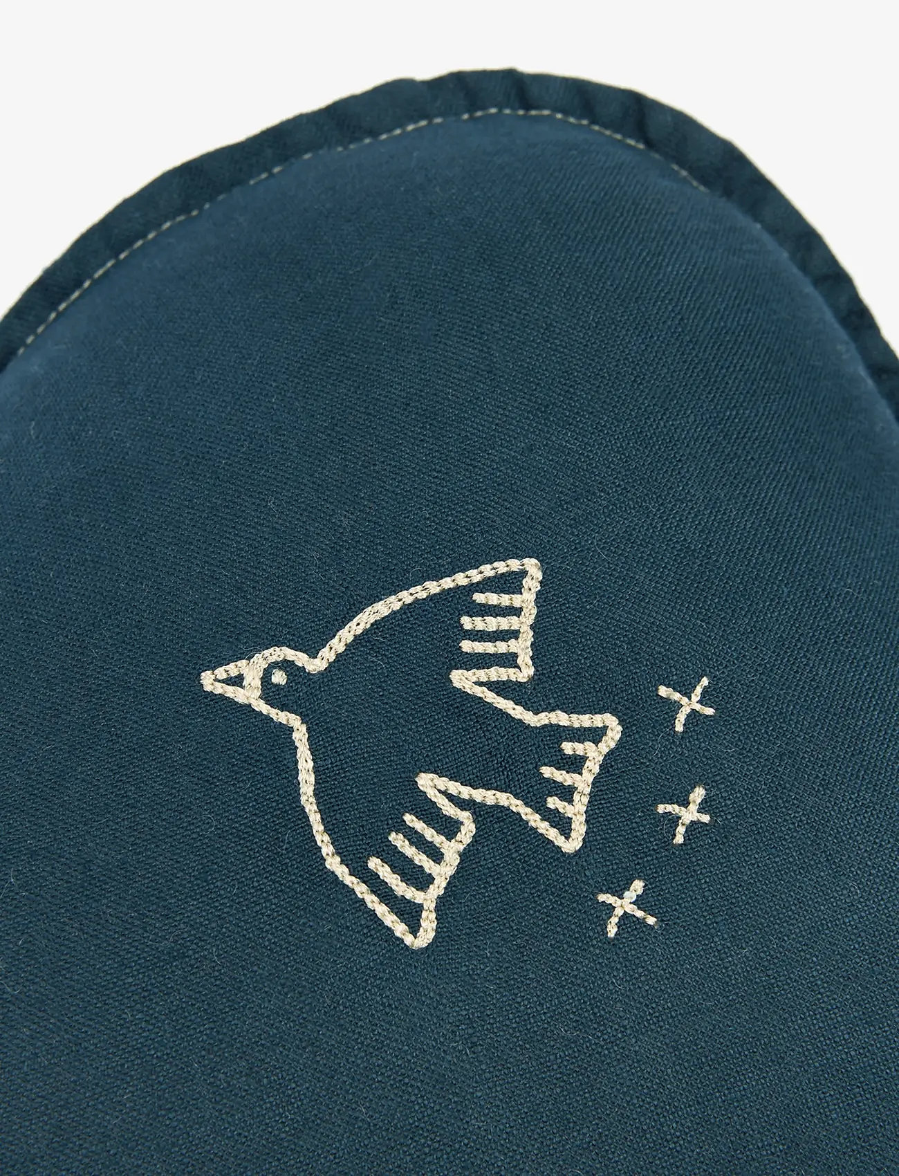 NOBODINOZ - Cloud cushion L1N0 in washed French  linen - Bird embroidery - throw pillows - deep blue - 1