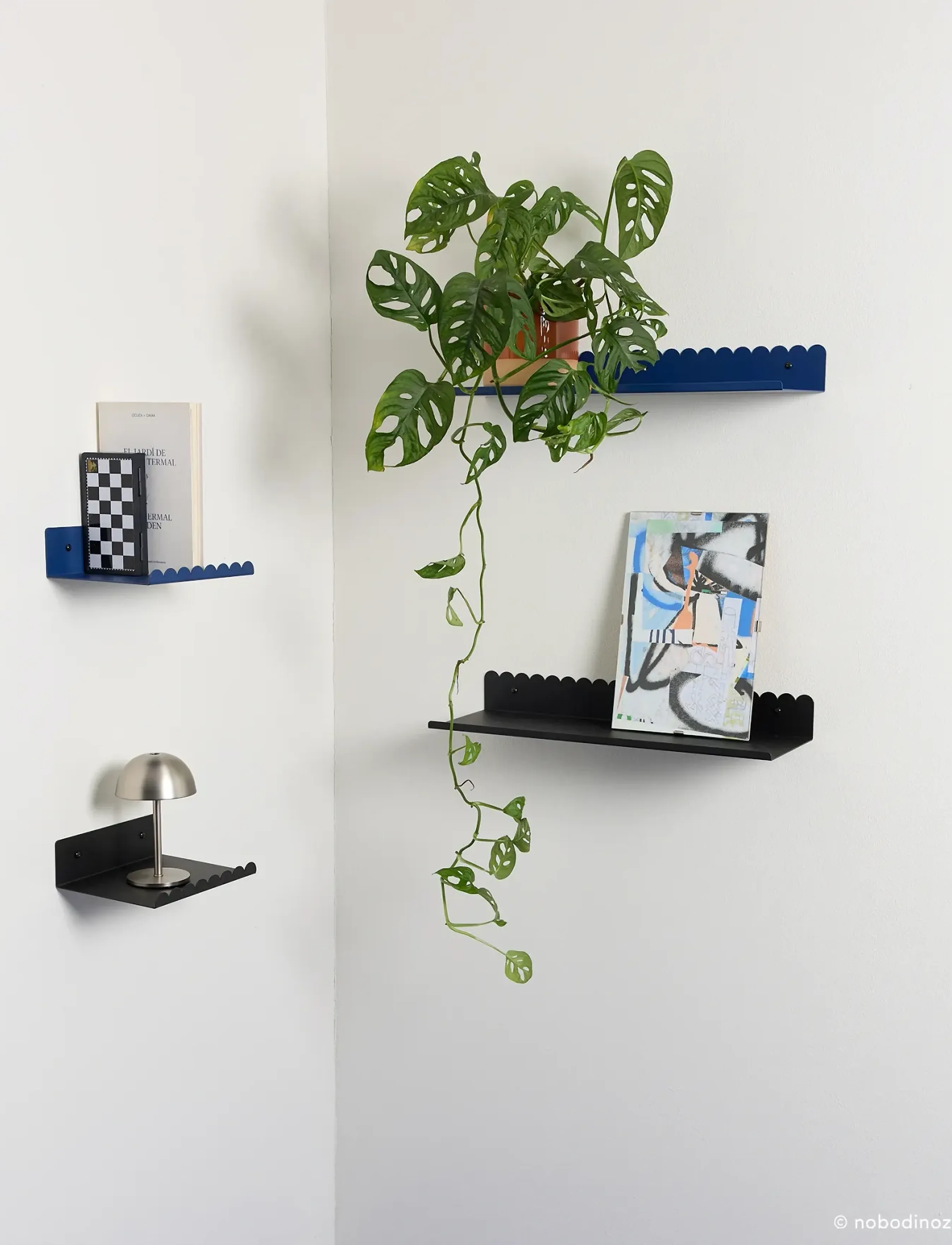 NOBODINOZ Steel Wall Shelf Small 20X16X6, One Size, Furniture, Schwarz - Shelves, Kinder