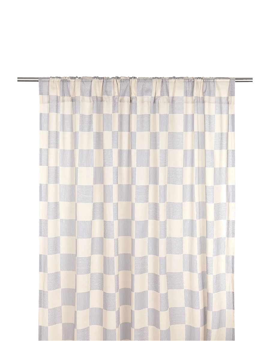NOBODINOZ - Sheer coton voile curtain Wendy - gardinlængde - blue ink checks - 1
