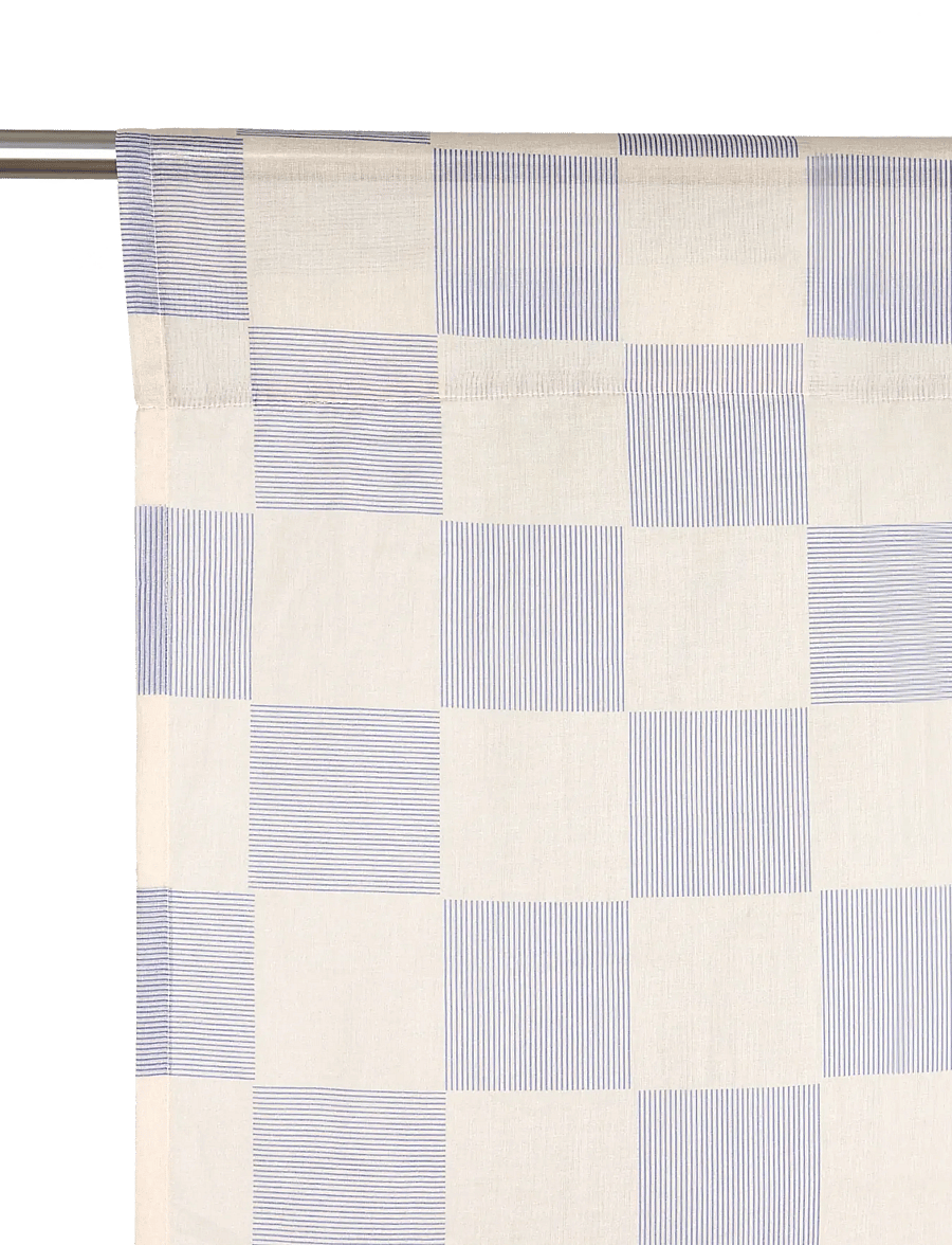 NOBODINOZ - Sheer coton voile curtain Wendy - gardinlængde - blue ink checks - 3