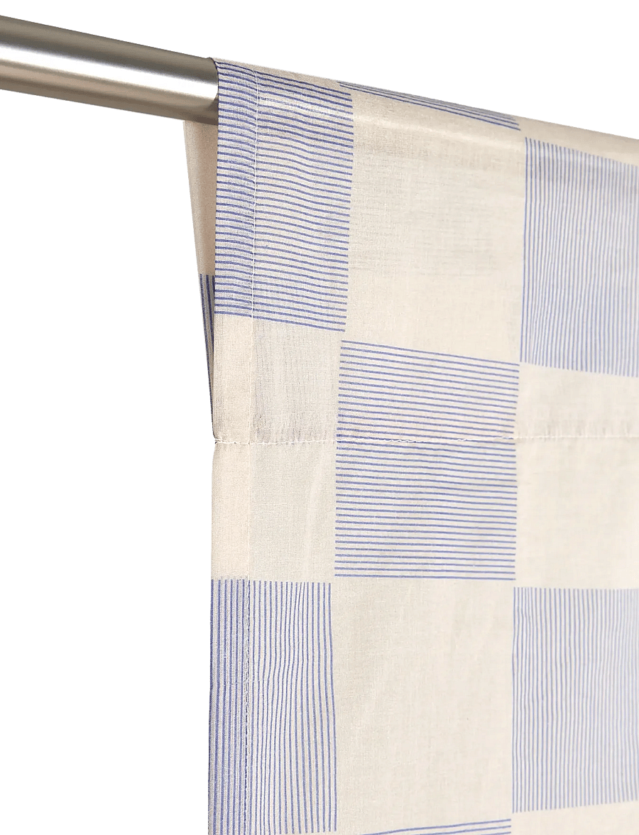 NOBODINOZ - Sheer coton voile curtain Wendy - gardinlængde - blue ink checks - 4