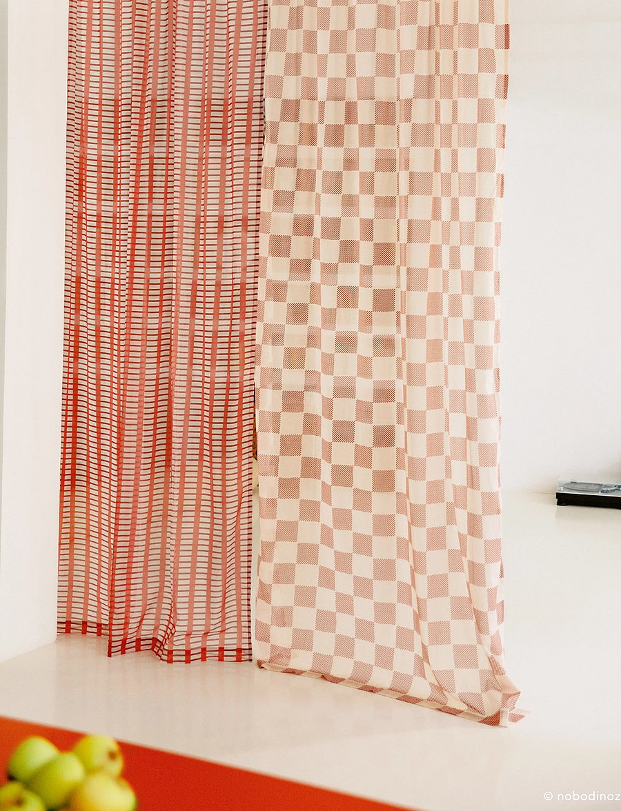 NOBODINOZ - Sheer coton voile curtain Wendy - gardinlængde - burnt red checks - 2