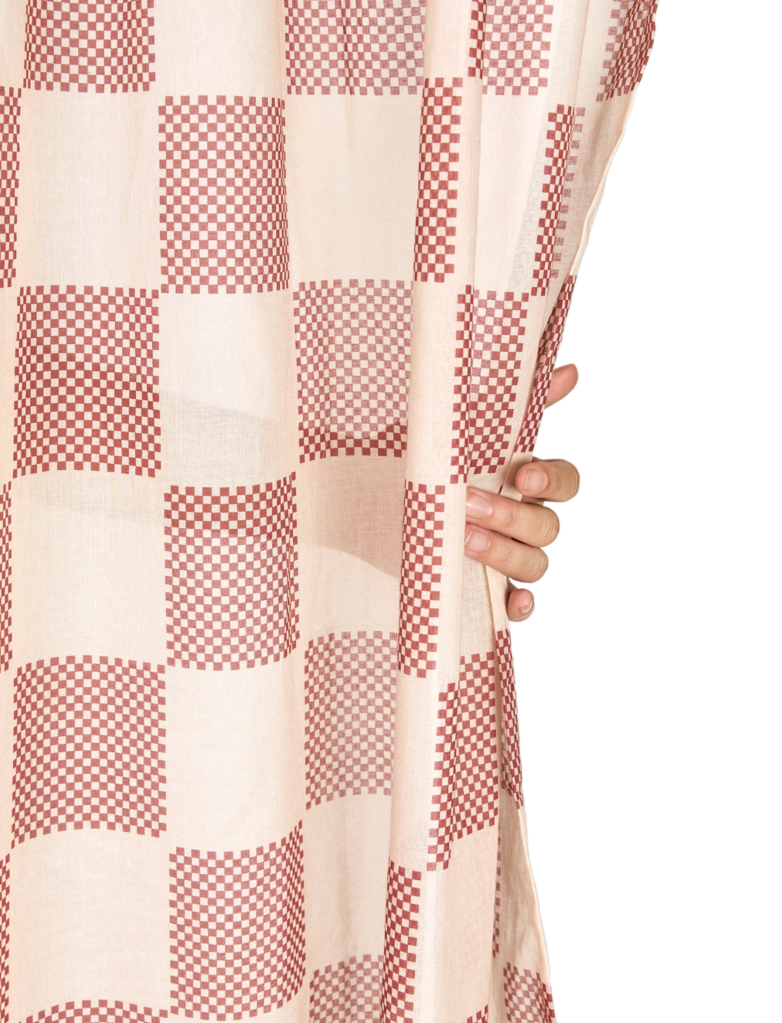 NOBODINOZ - Sheer coton voile curtain Wendy - gardinlængde - burnt red checks - 3