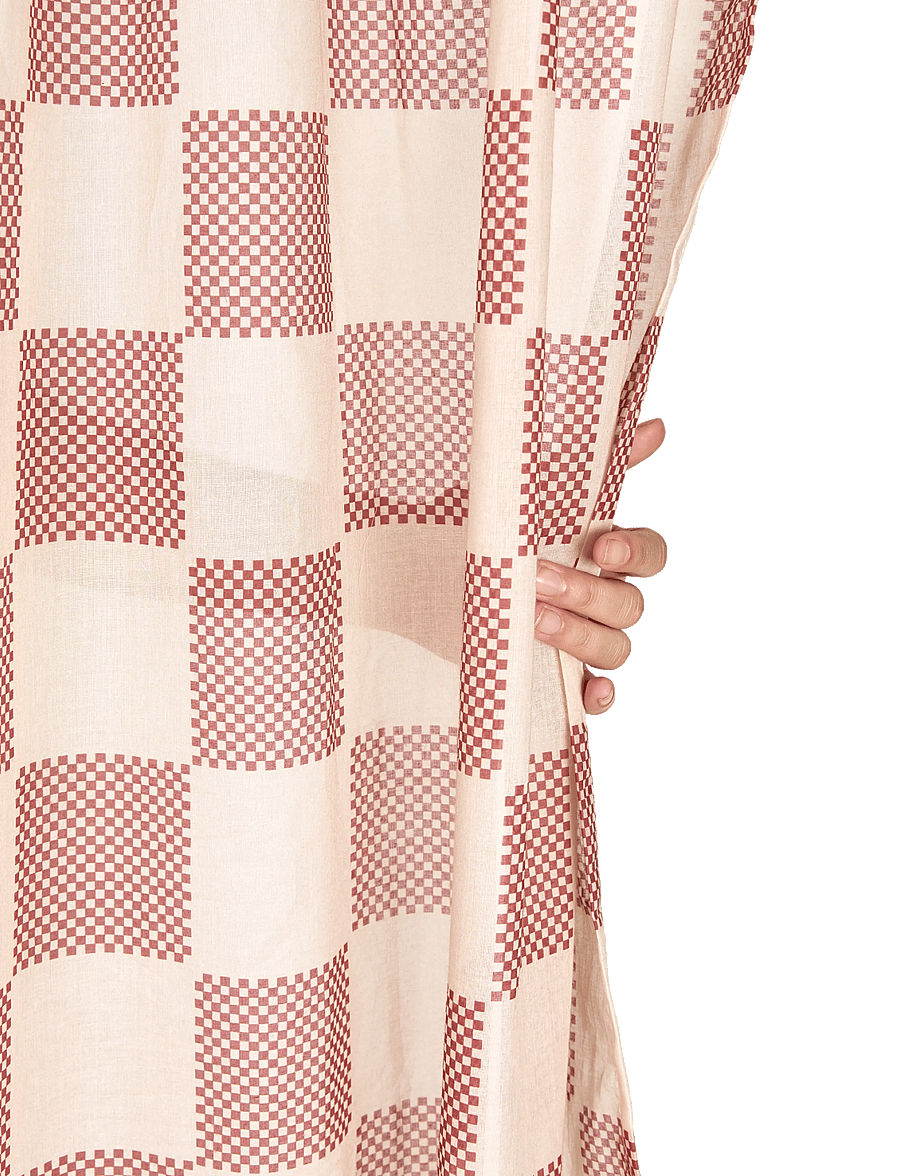 NOBODINOZ - Sheer coton voile curtain Wendy - gardinlængde - burnt red checks - 3