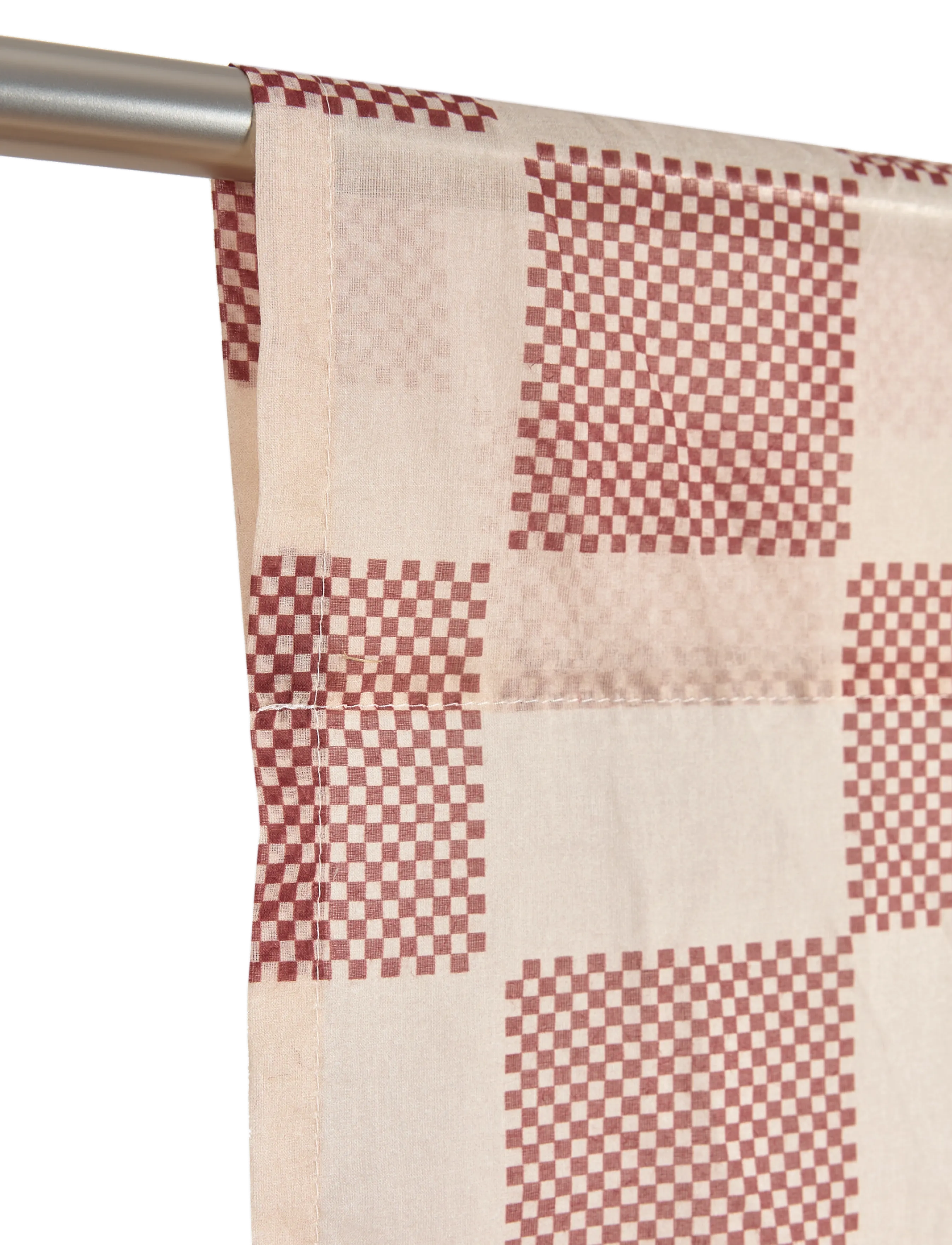 NOBODINOZ - Sheer coton voile curtain Wendy - gardinlængde - burnt red checks - 4