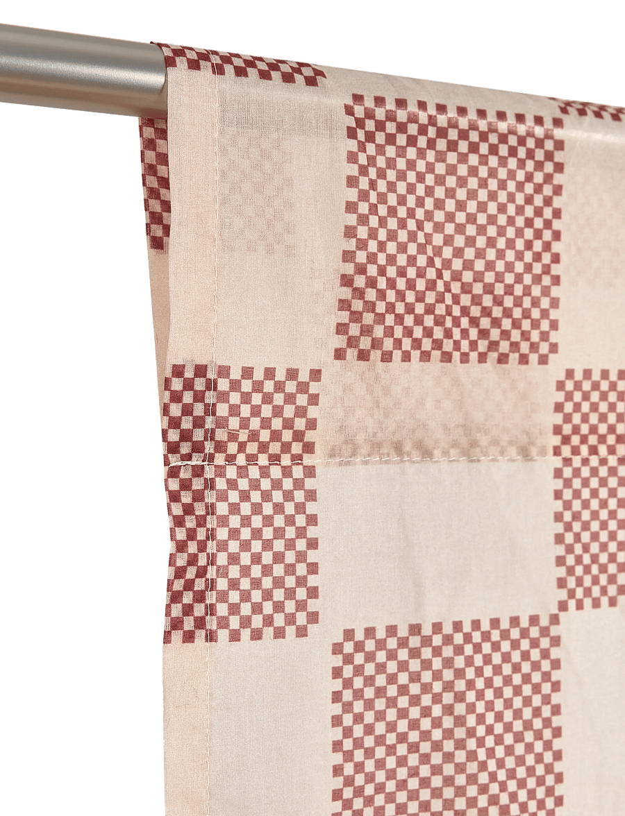 NOBODINOZ - Sheer coton voile curtain Wendy - gardinlængde - burnt red checks - 4