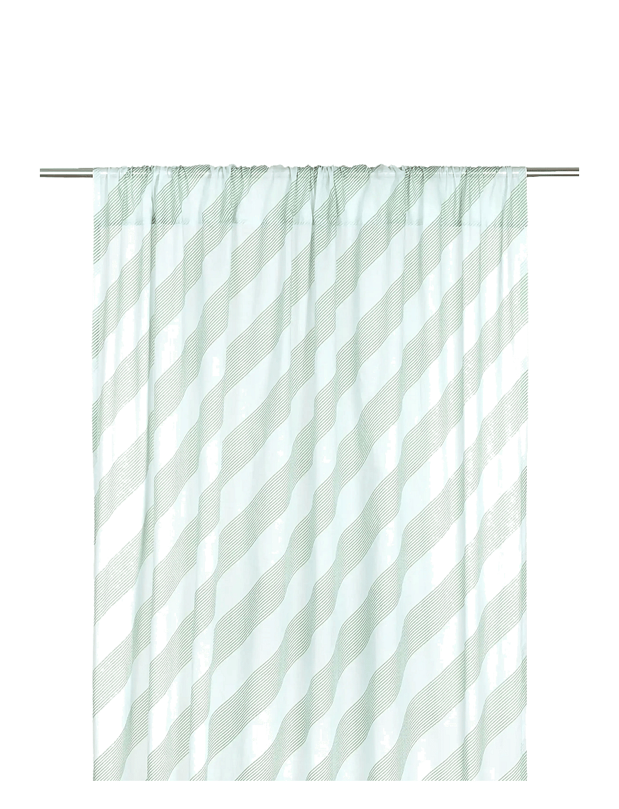 NOBODINOZ - Sheer coton voile curtain Wendy - gardinlængde - green diagonal stripes - 1