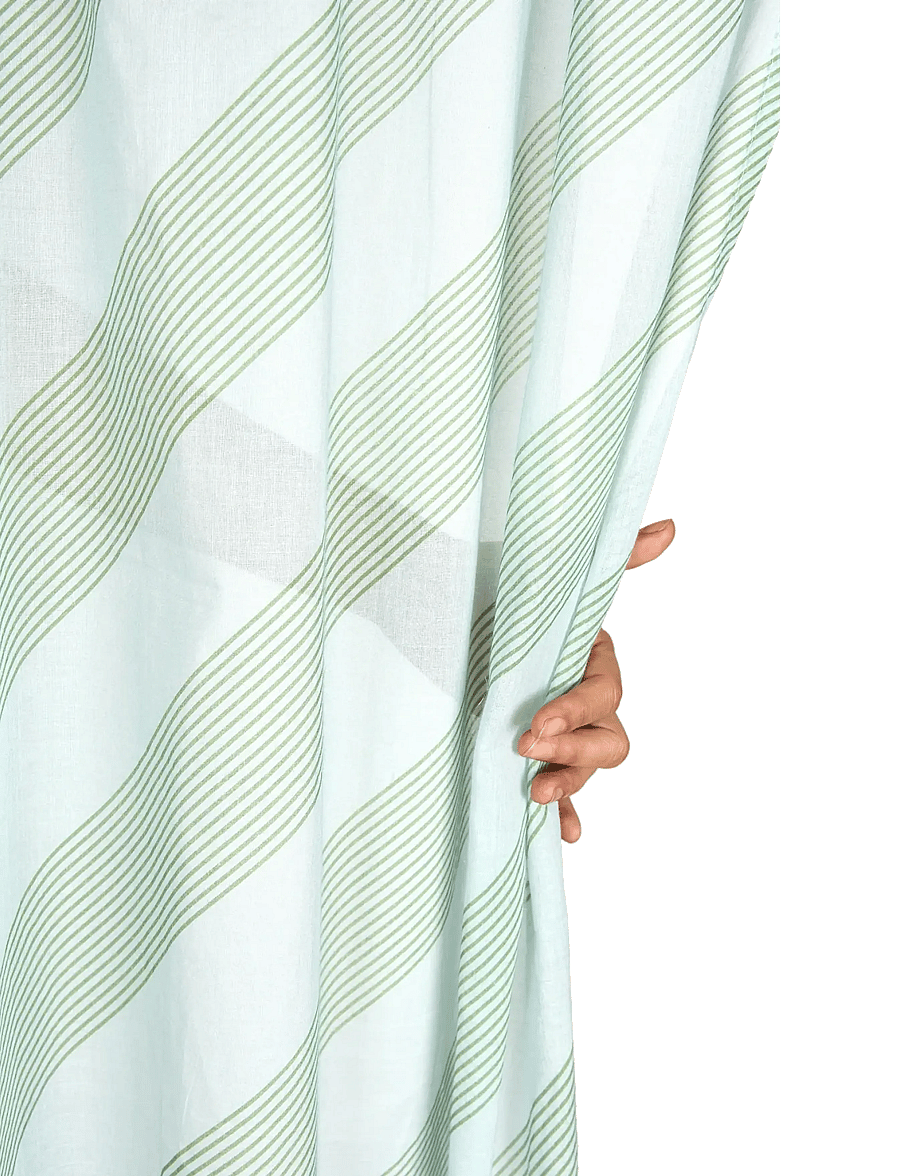 NOBODINOZ - Sheer coton voile curtain Wendy - gardinlængde - green diagonal stripes - 0