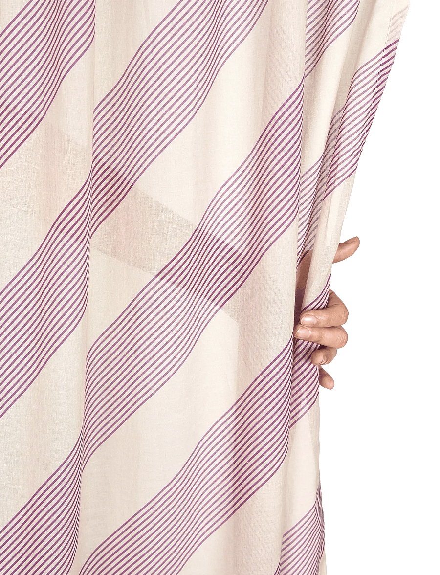 NOBODINOZ - Sheer coton voile curtain Wendy - gardinlængde - lilac diagonal stripes - 2