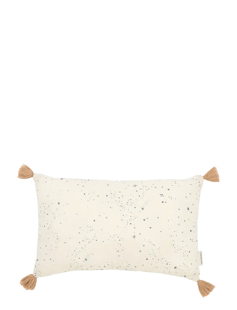 NOBODINOZ - Tassel rectangular cushion in washed double muslin Wabi-Sabi - dekorative kissen - blue milky way - 1