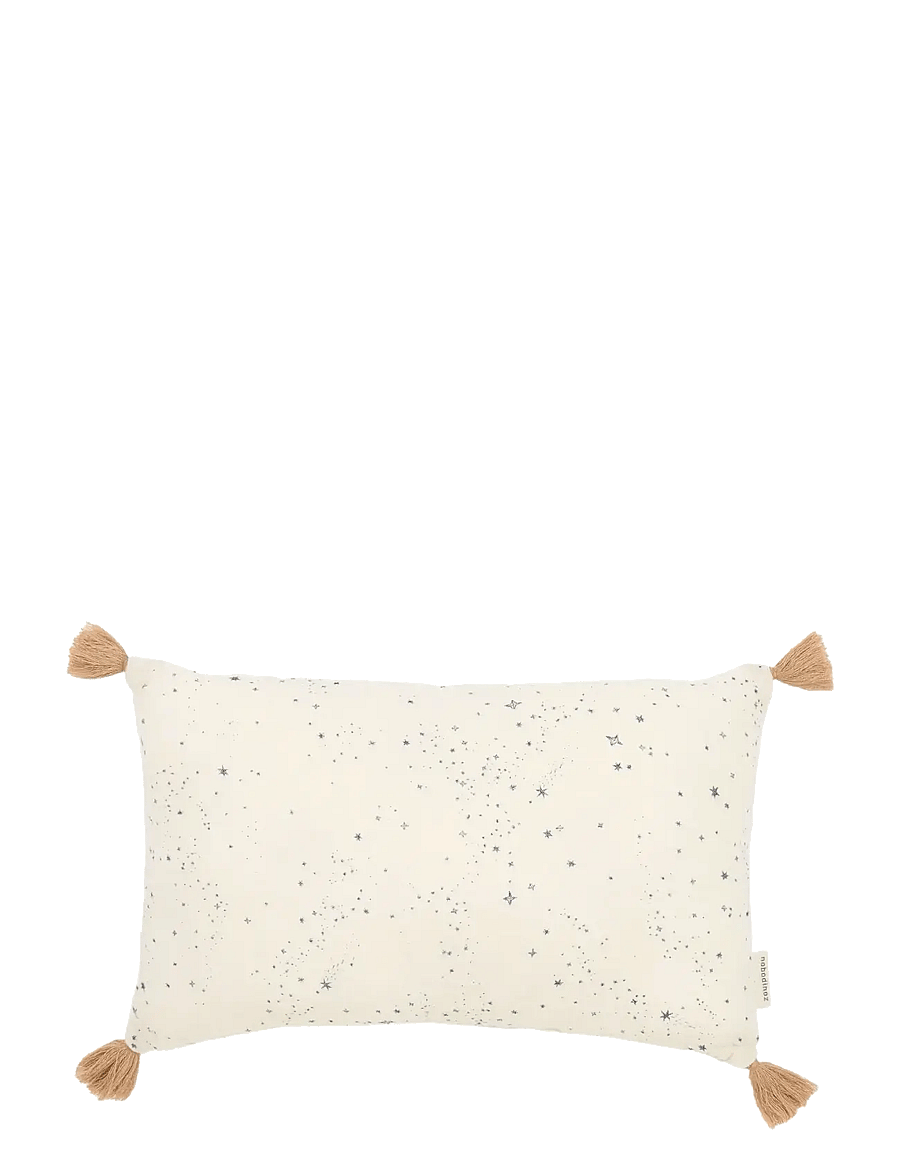 NOBODINOZ - Tassel rectangular cushion in washed double muslin Wabi-Sabi - pyntepuder - blue milky way - 1