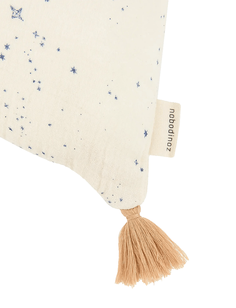 NOBODINOZ - Tassel rectangular cushion in washed double muslin Wabi-Sabi - dekorative kissen - blue milky way - 2