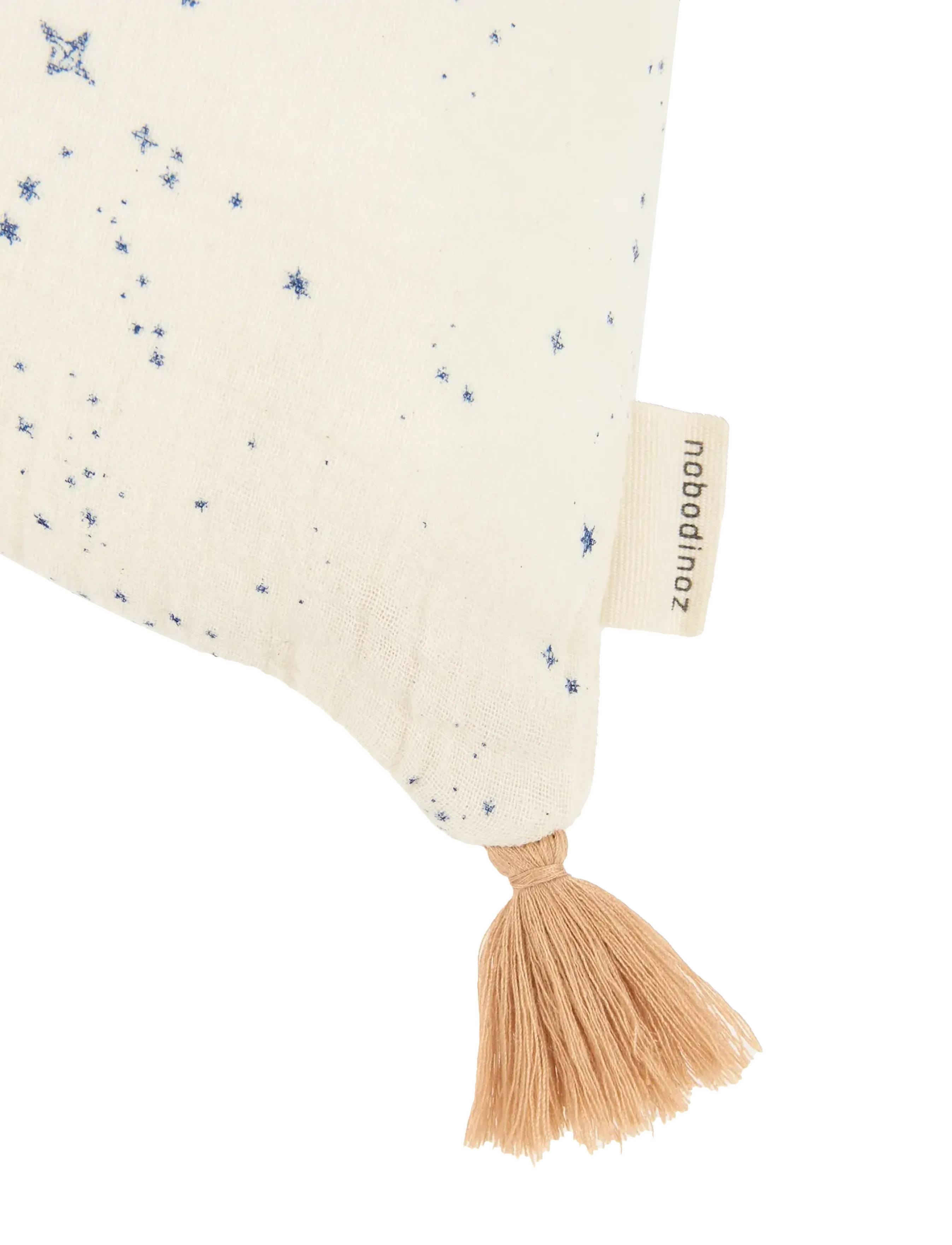 NOBODINOZ - Tassel rectangular cushion in washed double muslin Wabi-Sabi - pyntepuder - blue milky way - 2