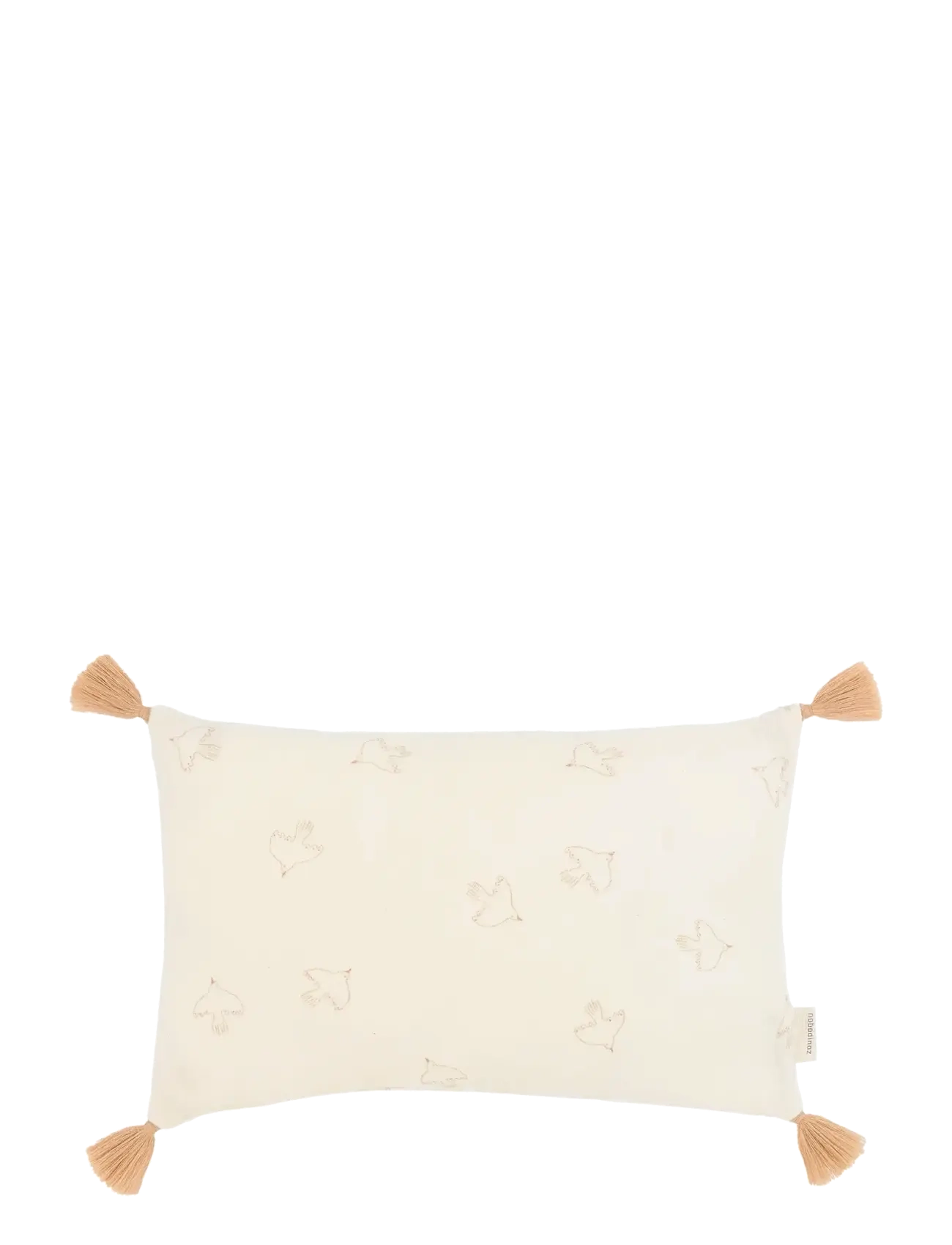 NOBODINOZ Tassel rectangular cushion in washed double muslin Wabi-Sabi - Lastetuba - BROWN HOSHI BIRDS / cream
