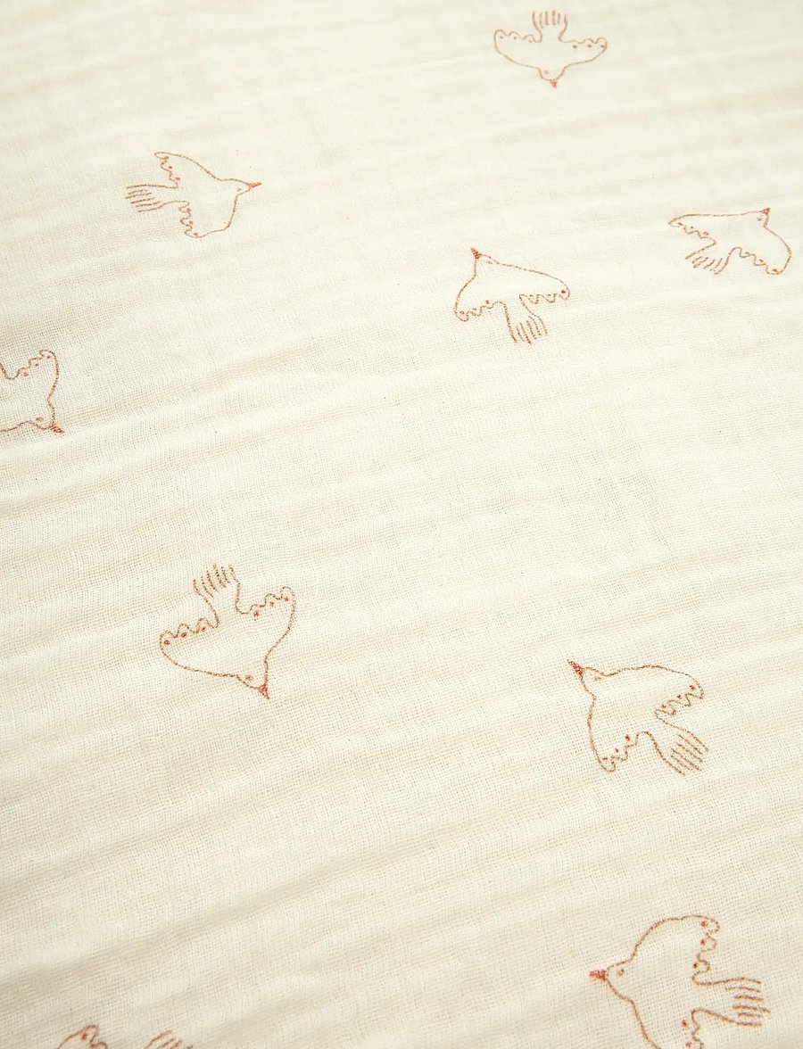 NOBODINOZ - Winter blanket in washed double muslin Wabi-Sabi - couvertures - brown hoshi birds - 1