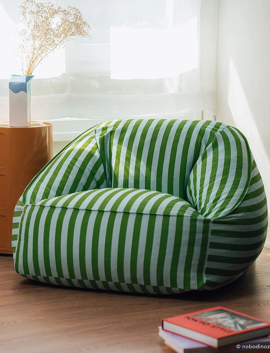 NOBODINOZ - Armchair beanbag - adult size - Ziggy - green blue stripes - 0