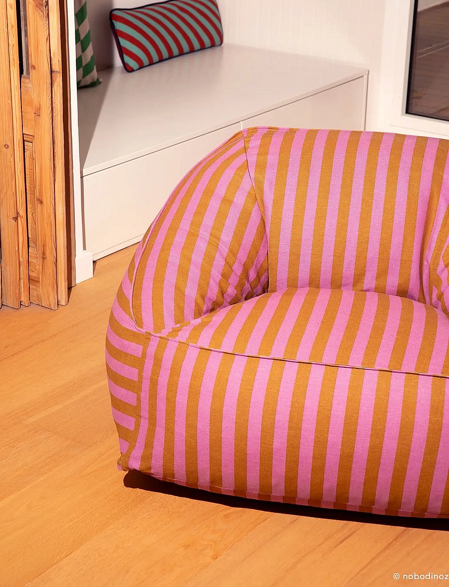 NOBODINOZ - Armchair beanbag - adult size - Ziggy - puffer og lænestole - pink curry stripes - 3