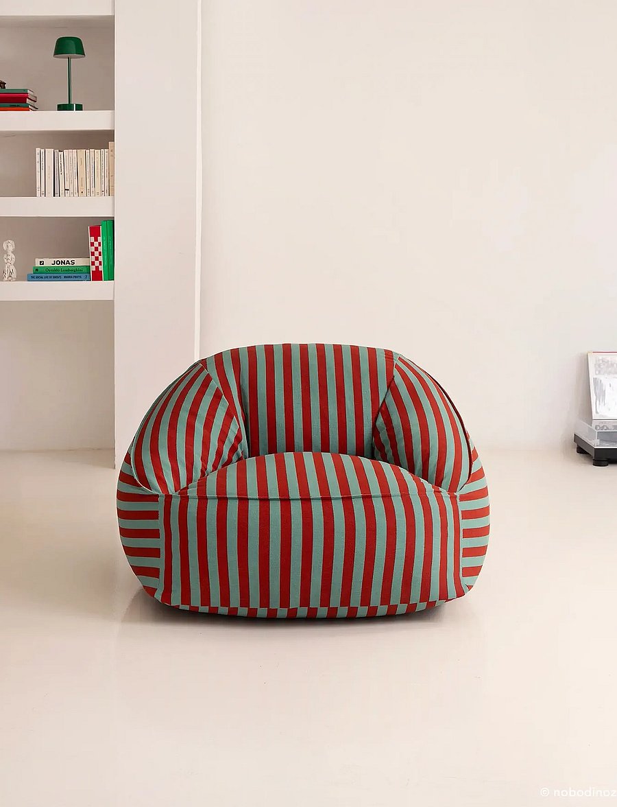 NOBODINOZ - Armchair beanbag - adult size - Ziggy - red teal green stripes - 0