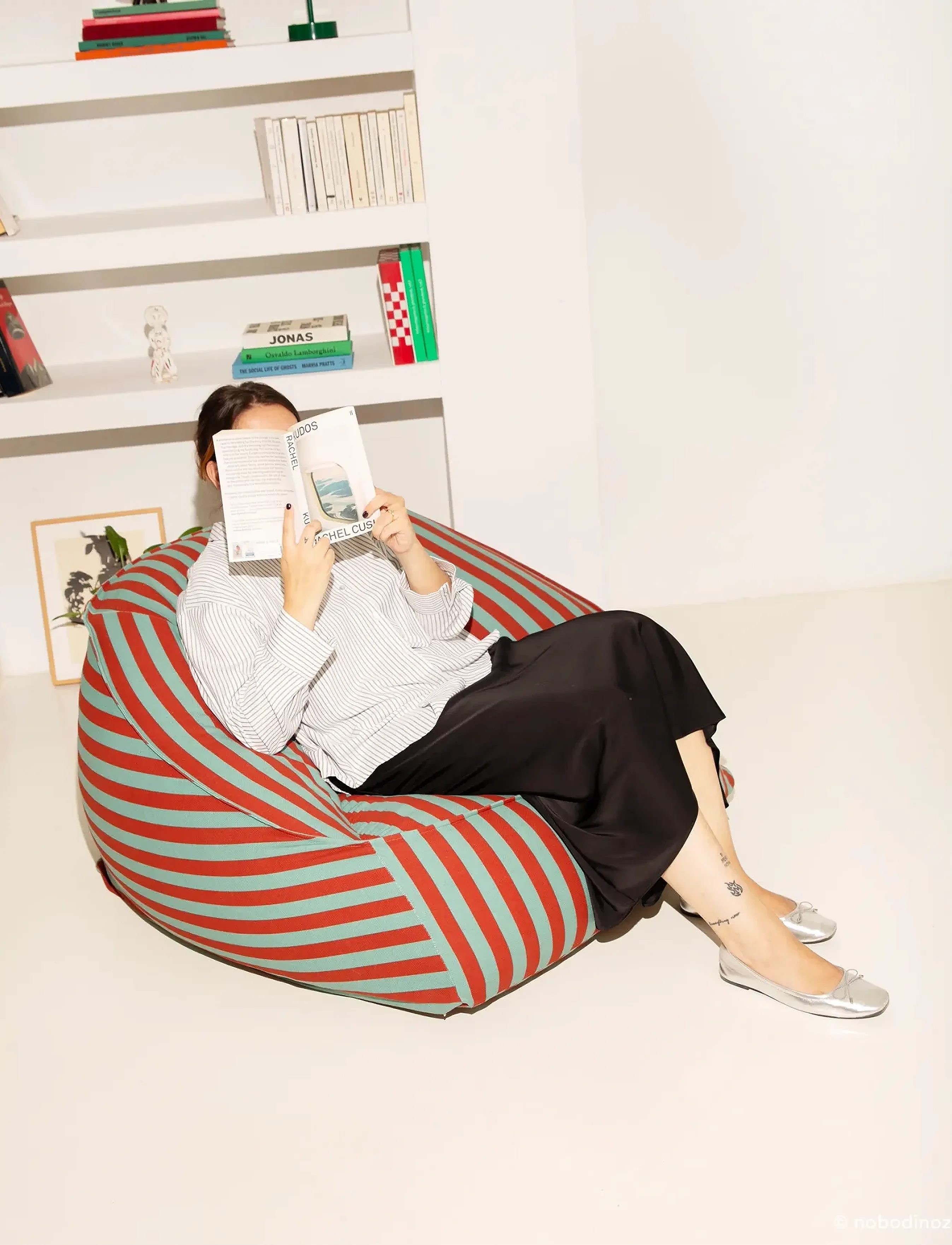 NOBODINOZ - Armchair beanbag - adult size - Ziggy - red teal green stripes - 2