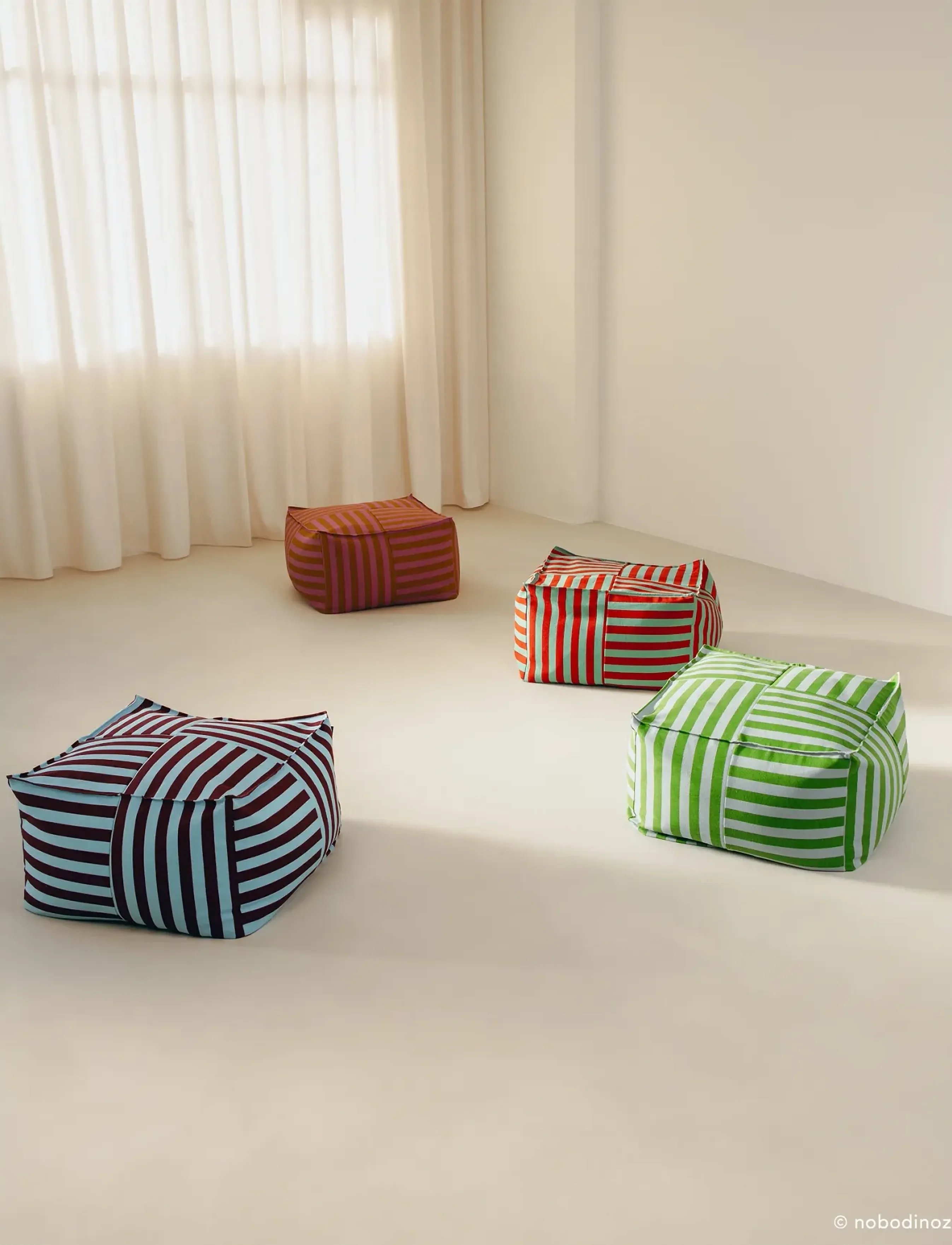 NOBODINOZ - Ottoman beanbag  - adult size - Otto - gólfpúðar og hægindastólar - green blue stripes - 3