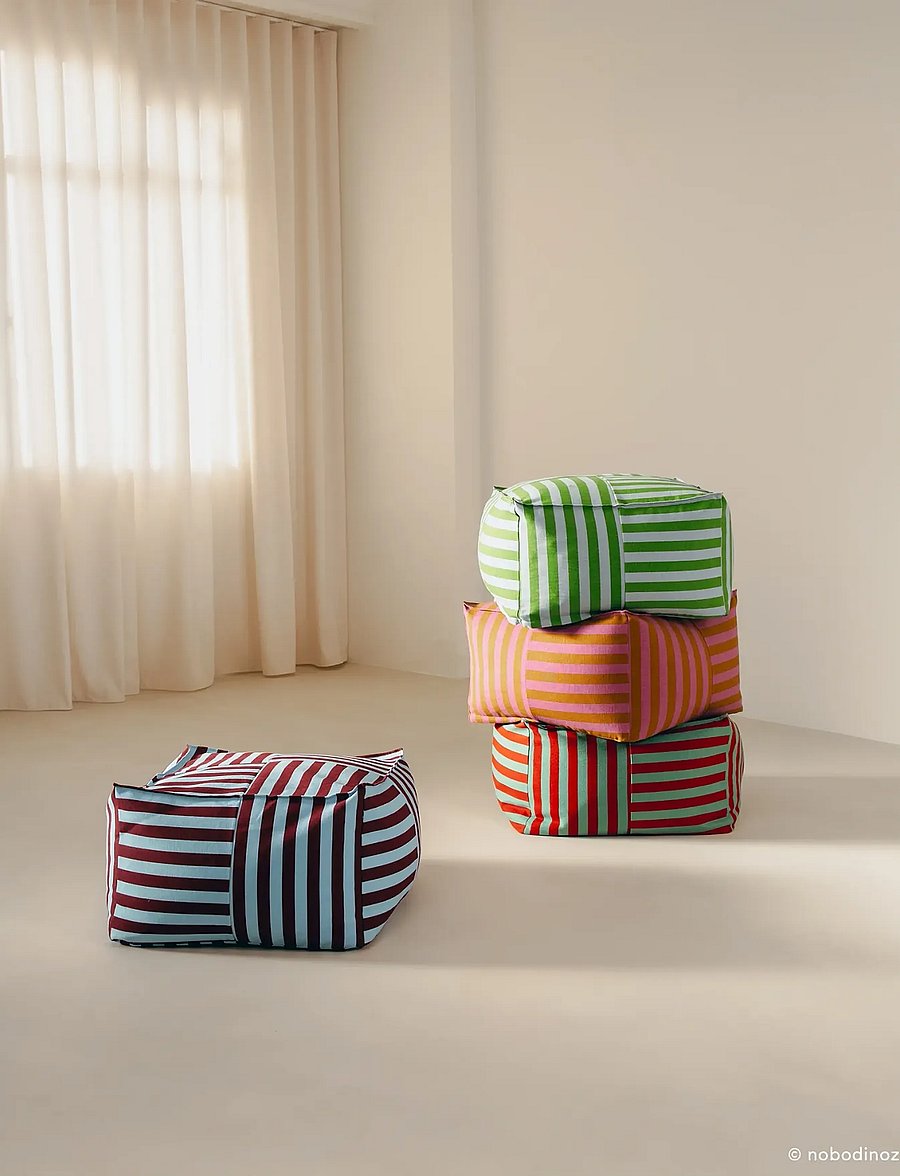 NOBODINOZ - Ottoman beanbag - adult size - Otto - puffer og lænestole - red teal green stripes - 0