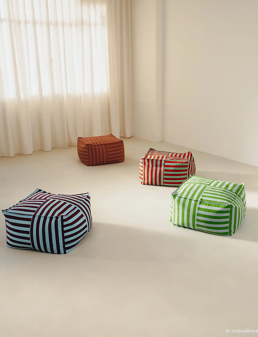 NOBODINOZ - Ottoman beanbag - adult size - Otto - puffer og lænestole - red teal green stripes - 4