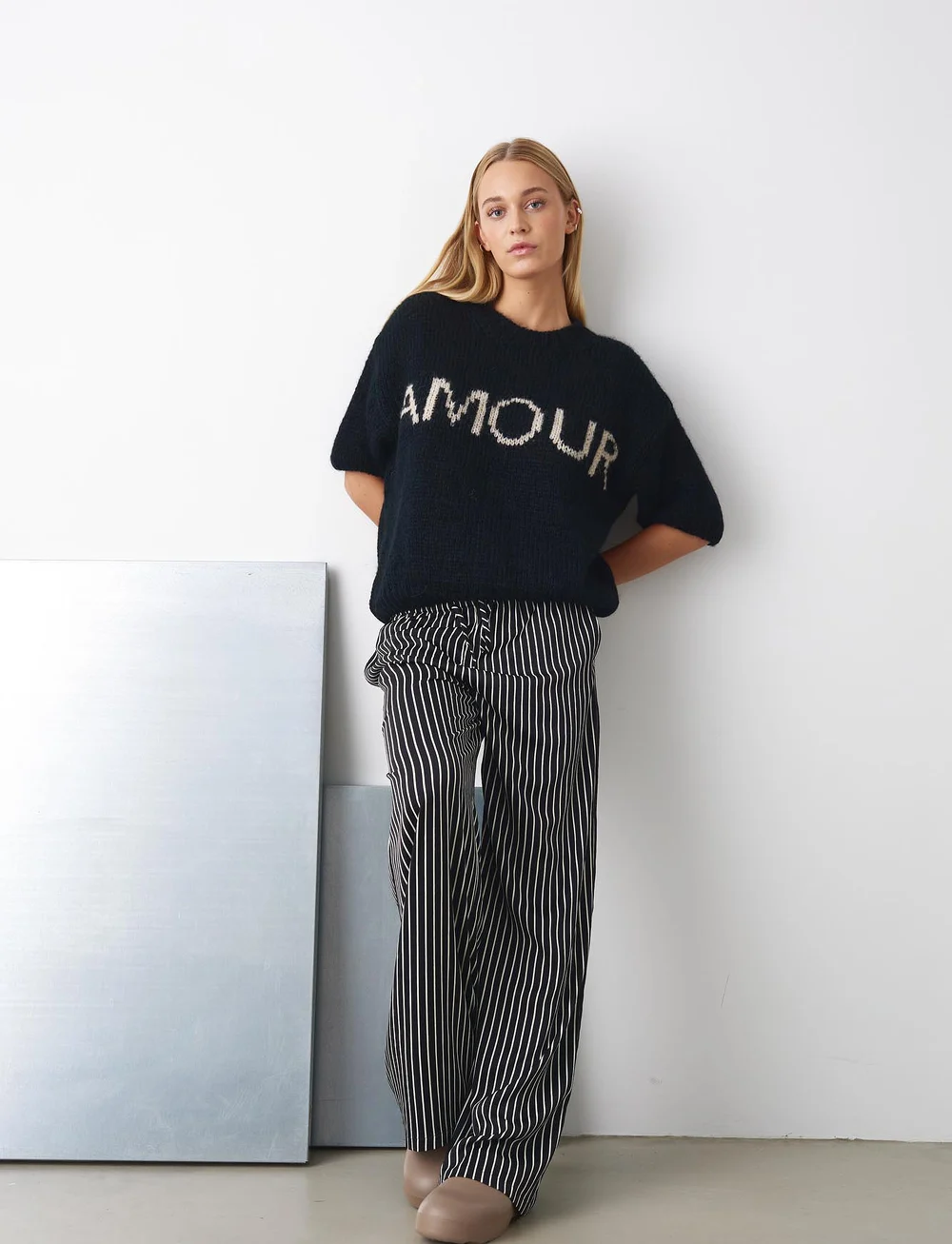 Noella - Samira Pants - vida byxor - taya black stripe - 0