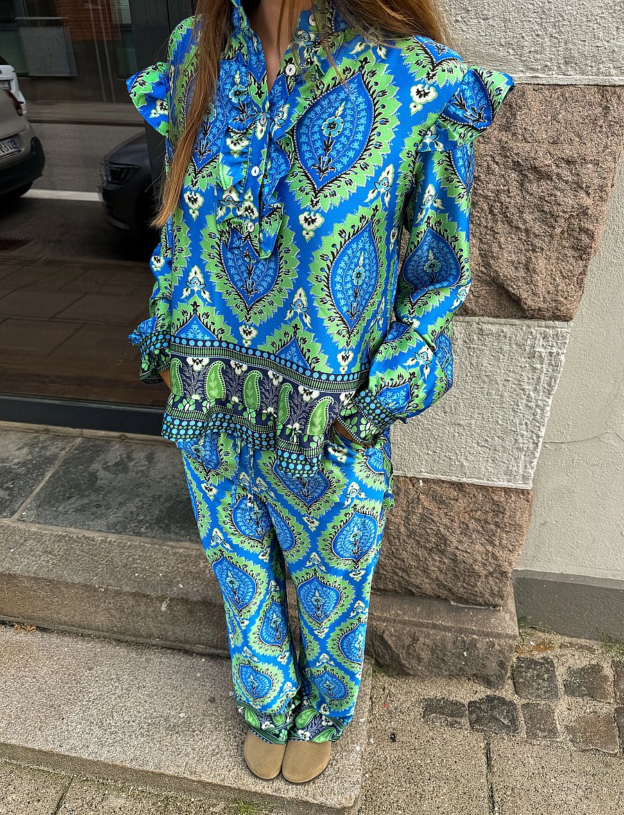 Noella - Sally Pants - wide leg trousers - trisha blue print - 0