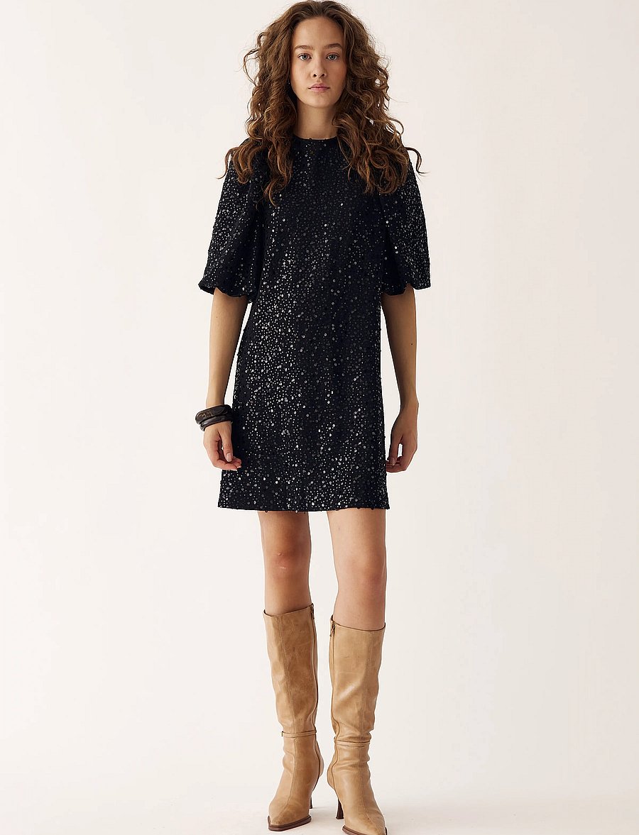 Noella - Pastis Short Dress - paljettklänningar - black - 4
