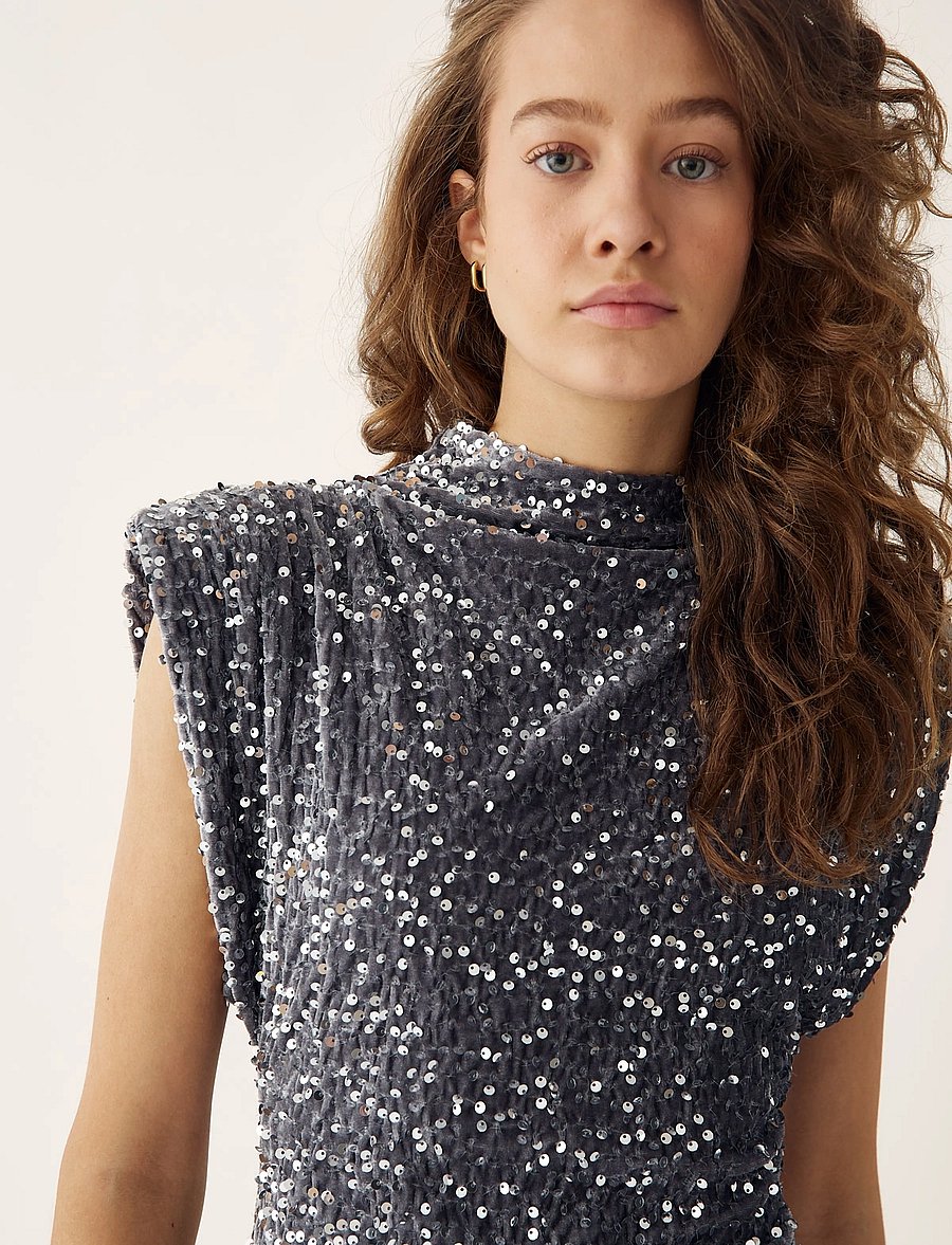Noella - Kali Dress - pailletkjoler - asphalt silver grey - 3