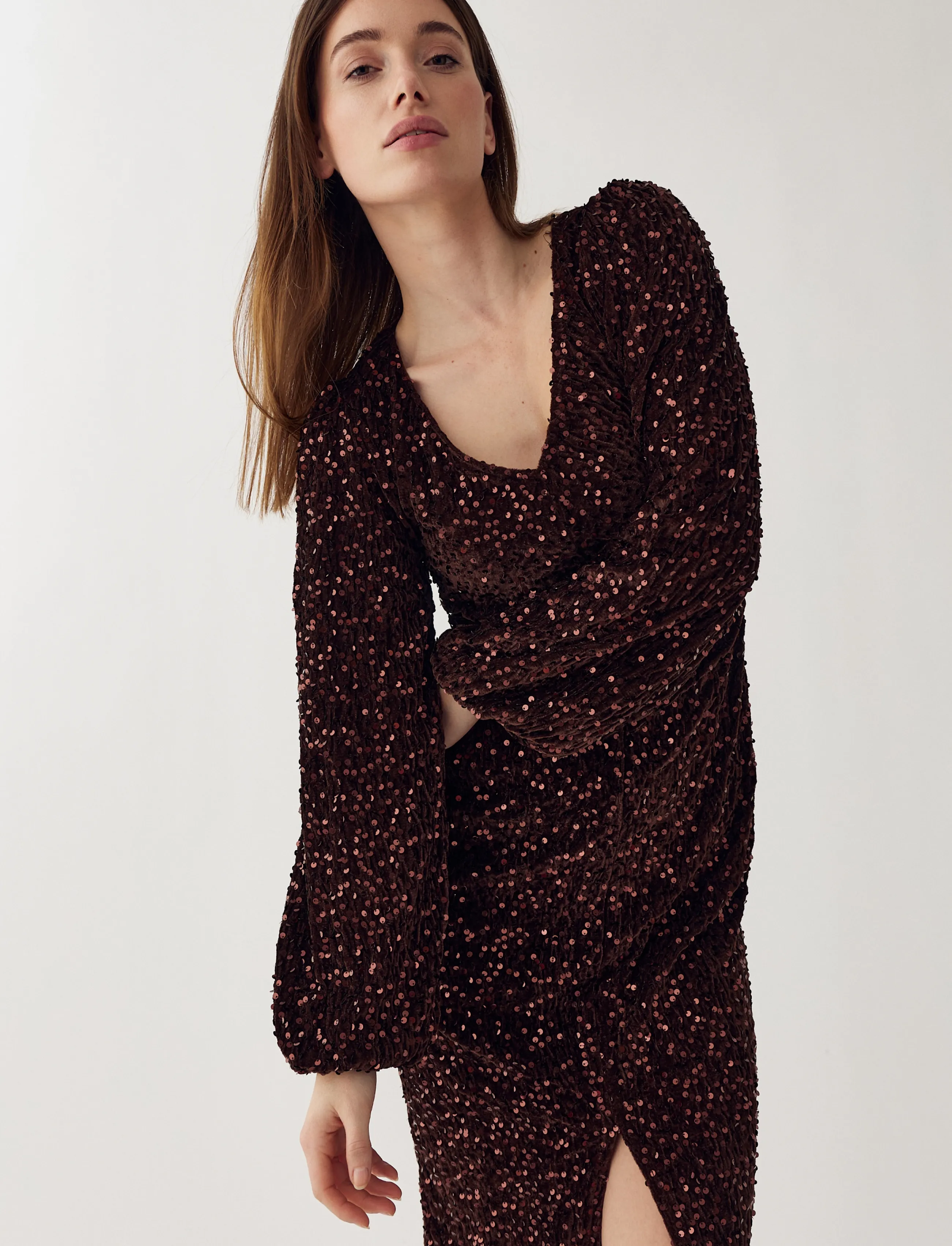 Noella - Teagan LG Dress - pailletkjoler - chocolate brown - 3