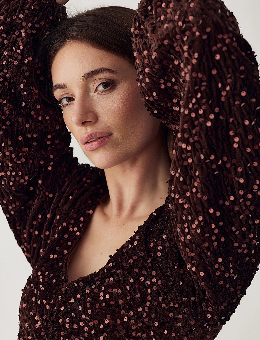 Noella - Teagan LG Dress - sequin dresses - chocolate brown - 4