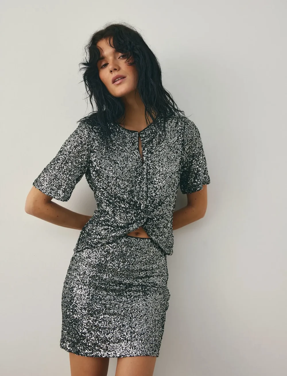 Noella - Kayden Skirt - paillet nederdele - black silver - 0