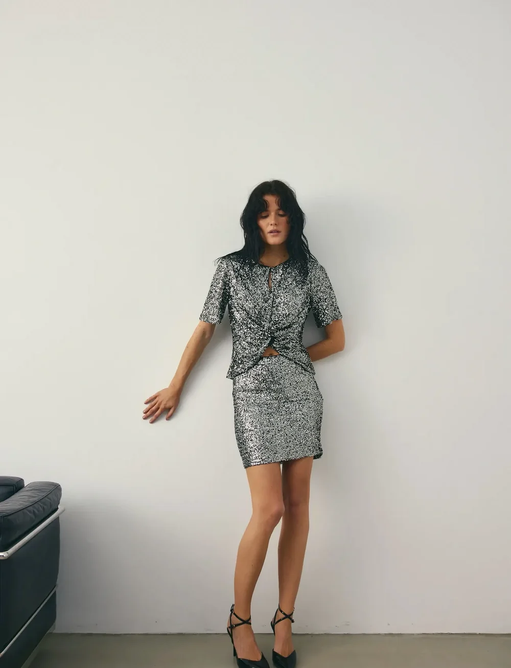 Noella - Kayden Skirt - paillet nederdele - black silver - 4