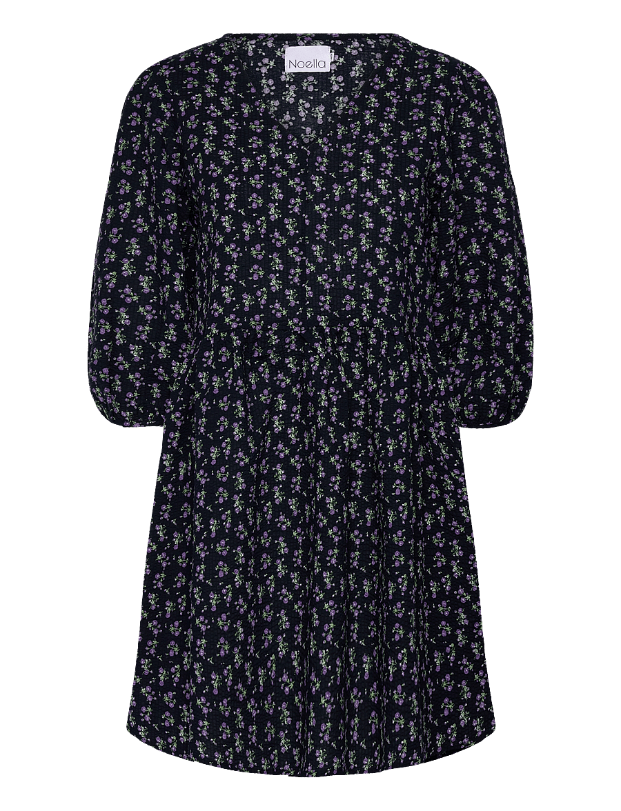 Noella - Farris Dress Seersucker - kurze kleider - navy/lilac flower - 0