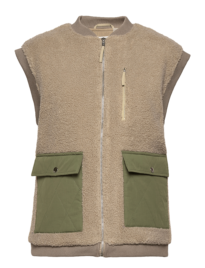 Noella - Effi Pile Vest Polyester - sügisjakid - beige/army mix - 0