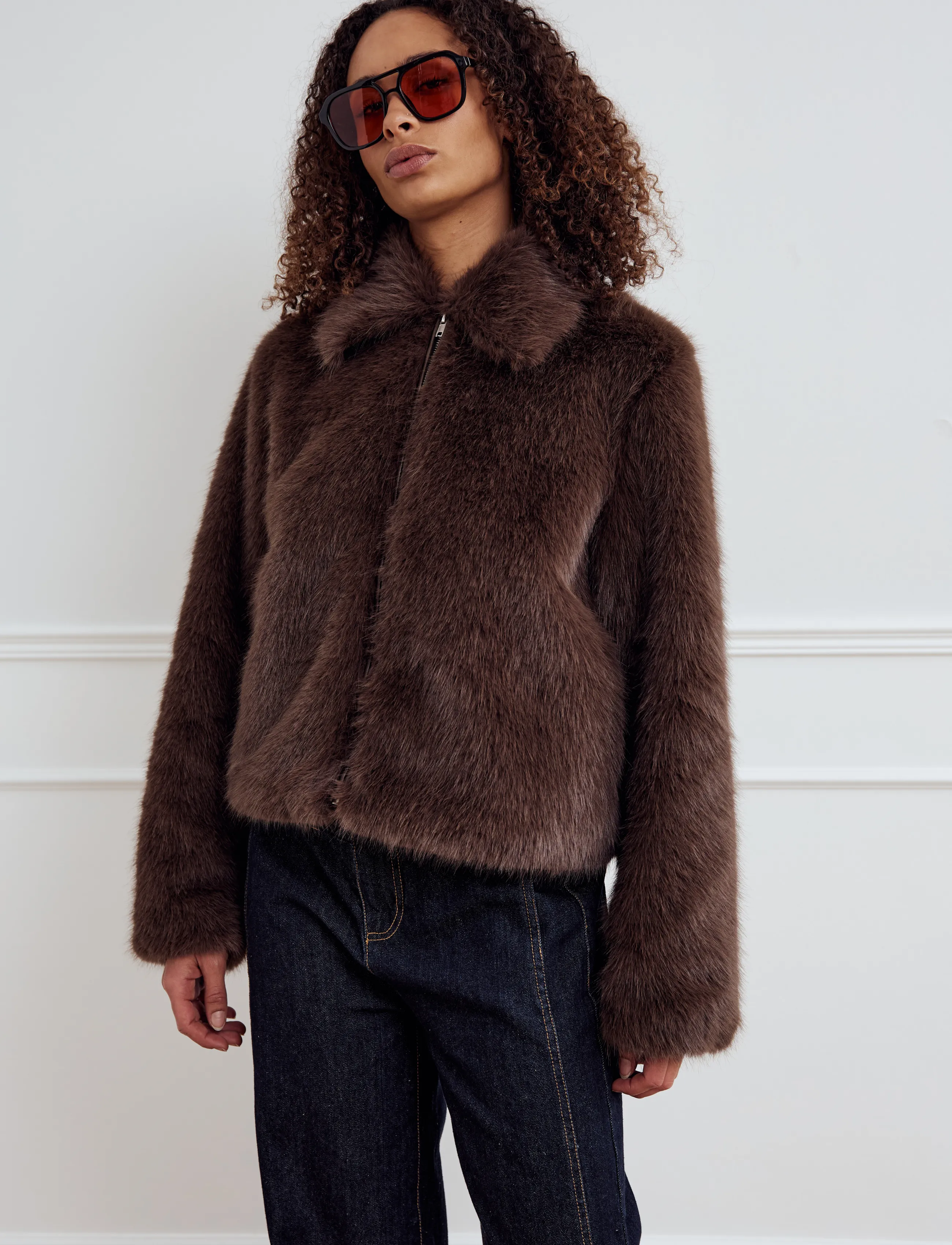 Noella - Kallysta Jacket - faux fur jakker - chocolate brown - 0