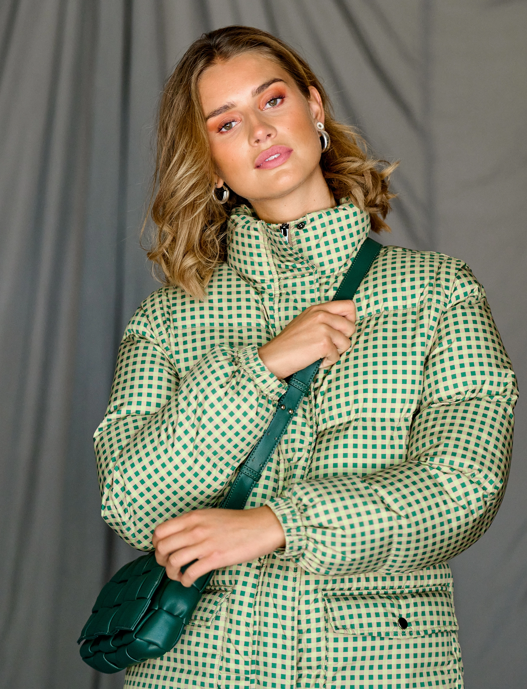 Noella - Emilia Puffer Jacket - overtøj - green/lime checks - 3