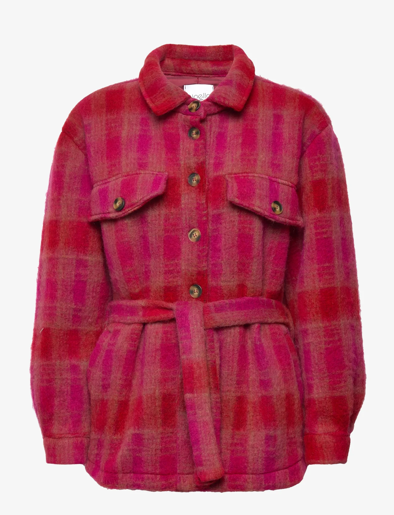 Noella - Koi Shirt Jacket - wool jackets - pink/red checks - 0