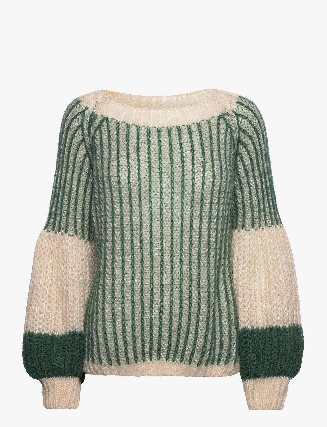 Noella - Liana Knit Sweater - jumpers - beige/bottle green - 0