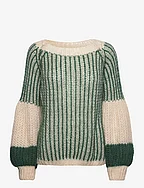Liana Knit Sweater - BEIGE/BOTTLE GREEN