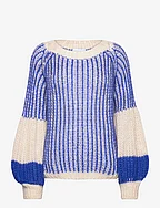 Liana Knit Sweater - CREAM/COBALT BLUE