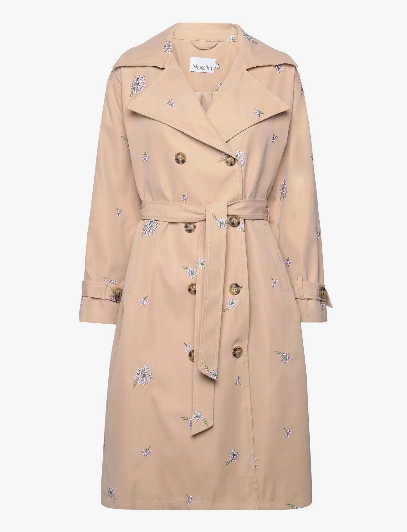 Noella - Mera Trenchcoat - sand/lilac embroidery - 0