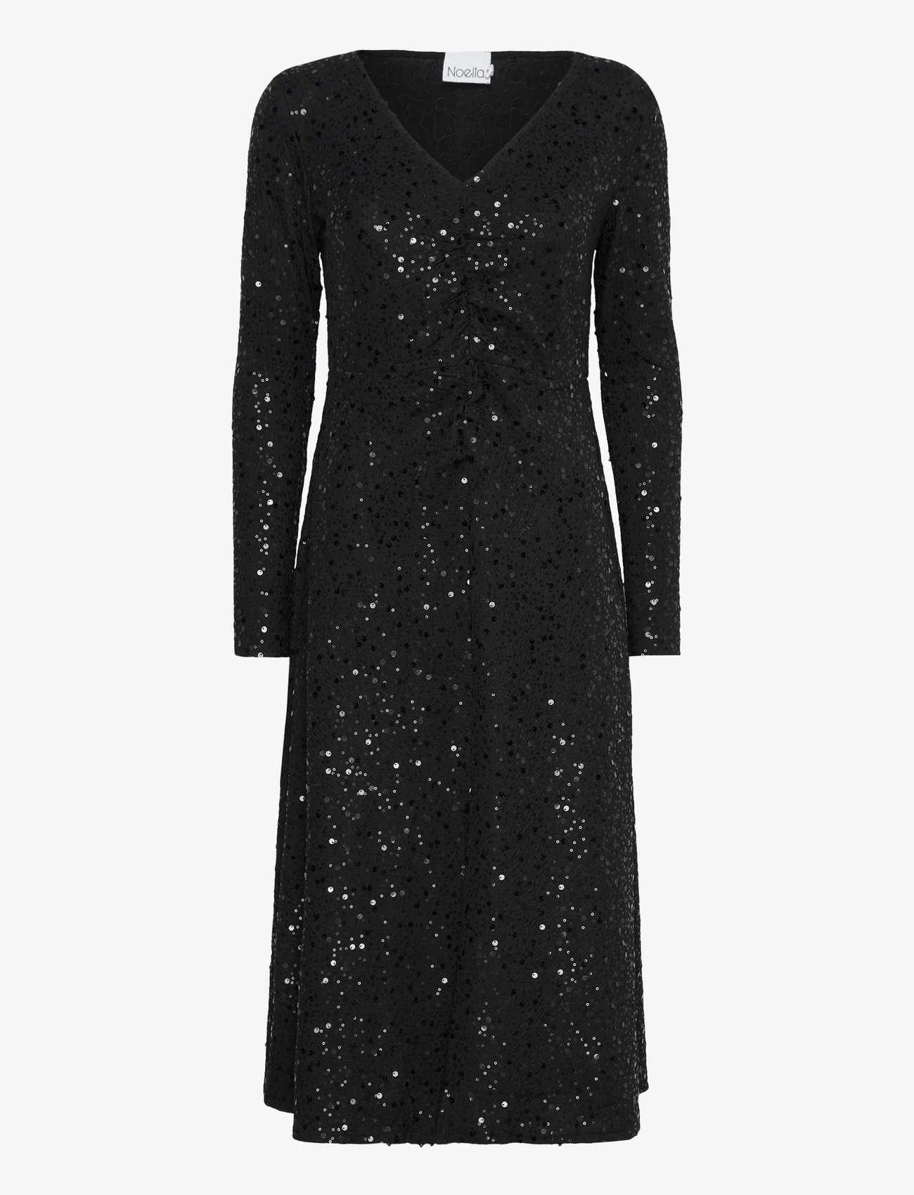 Noella - Verona Midi Dress - paljettklänningar - black w/ black - 0