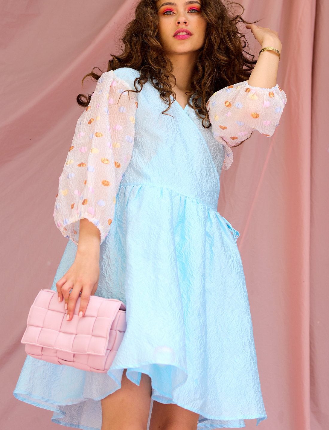 Light pink wrap dress short sales