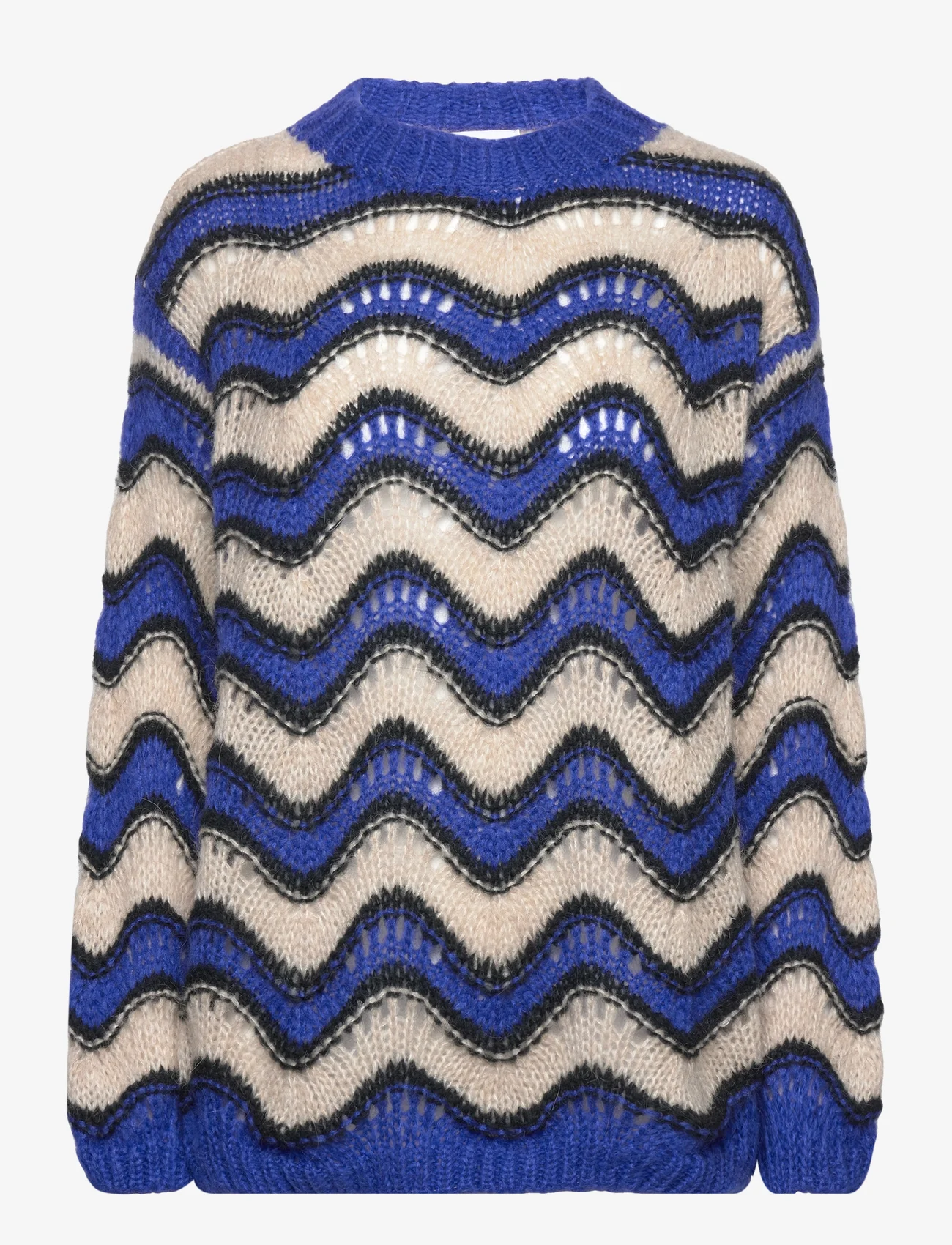 Noella - Panama Knit Sweater - jumpers - electric blue/sand/black mix - 0