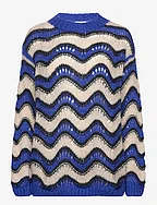 Panama Knit Sweater - ELECTRIC BLUE/SAND/BLACK MIX