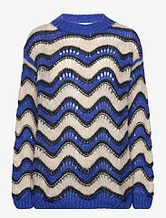 Noella - Panama Knit Sweater - jumpers - electric blue/sand/black mix - 0
