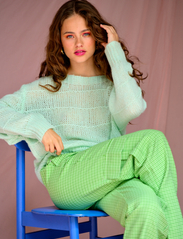 Noella - Mille Pants - straight leg trousers - lime green check - 2
